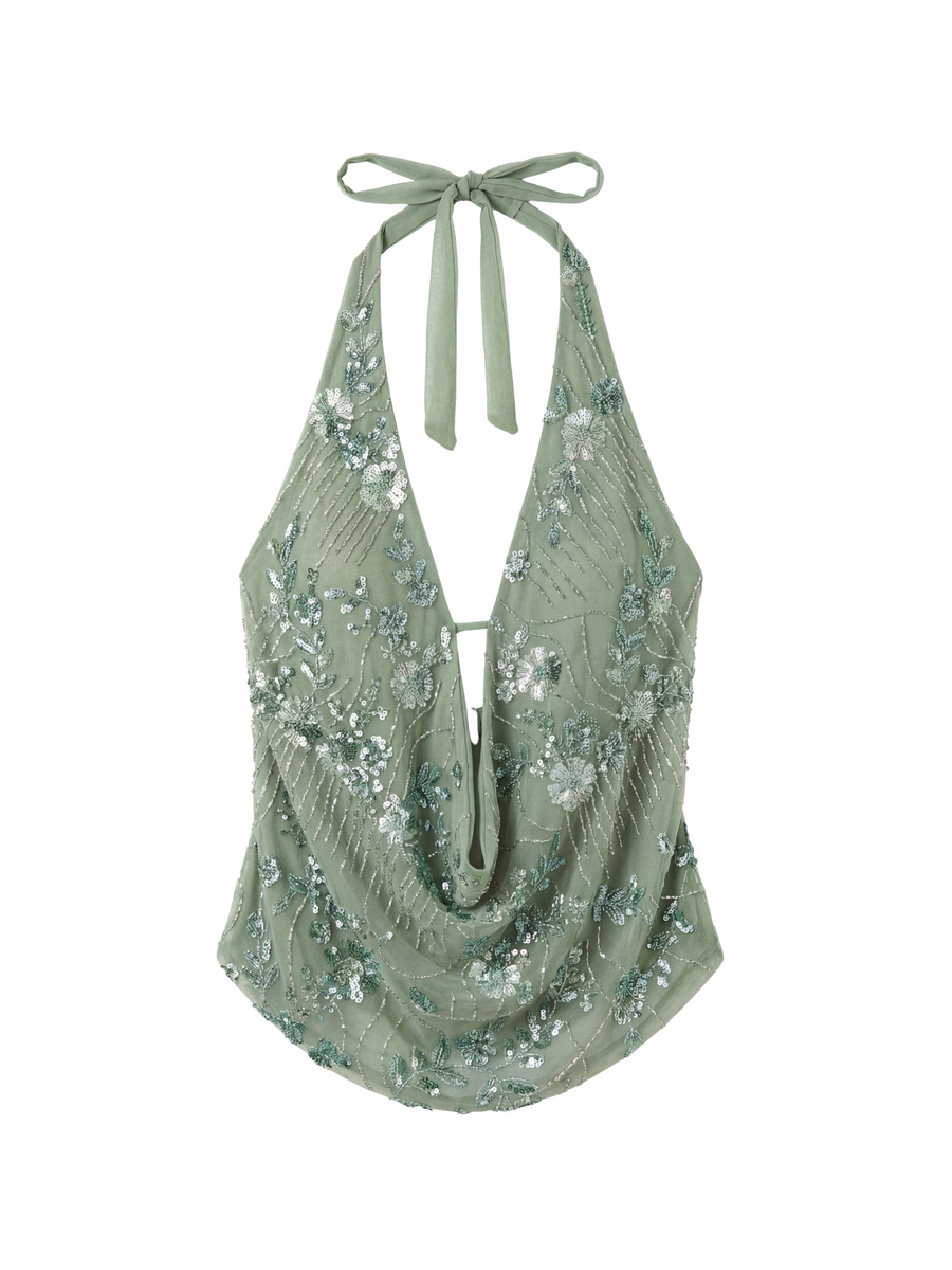 top "SEQUIN" vert｜SOWO