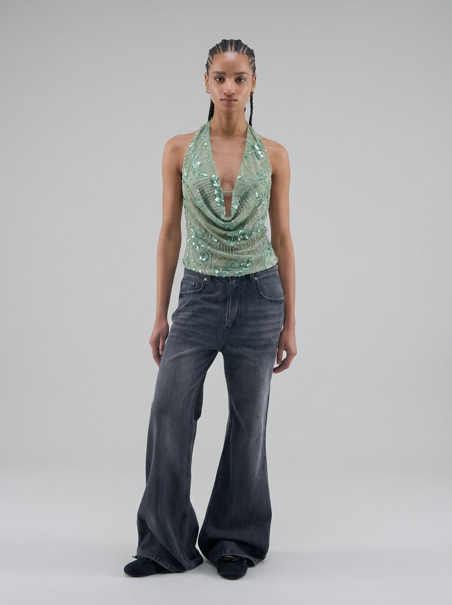 top "SEQUIN" vert｜SOWO