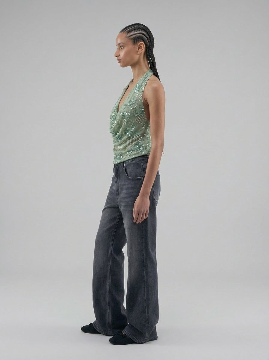 top "SEQUIN" vert｜SOWO