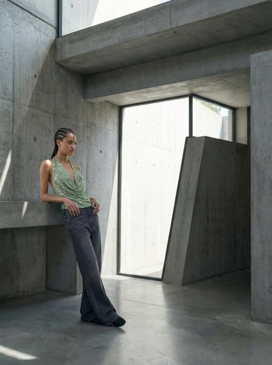 top "SEQUIN" vert｜SOWO